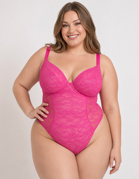 Боди Curvy Kate All Night Lace Plunge Body (Hot Pink/Blush)