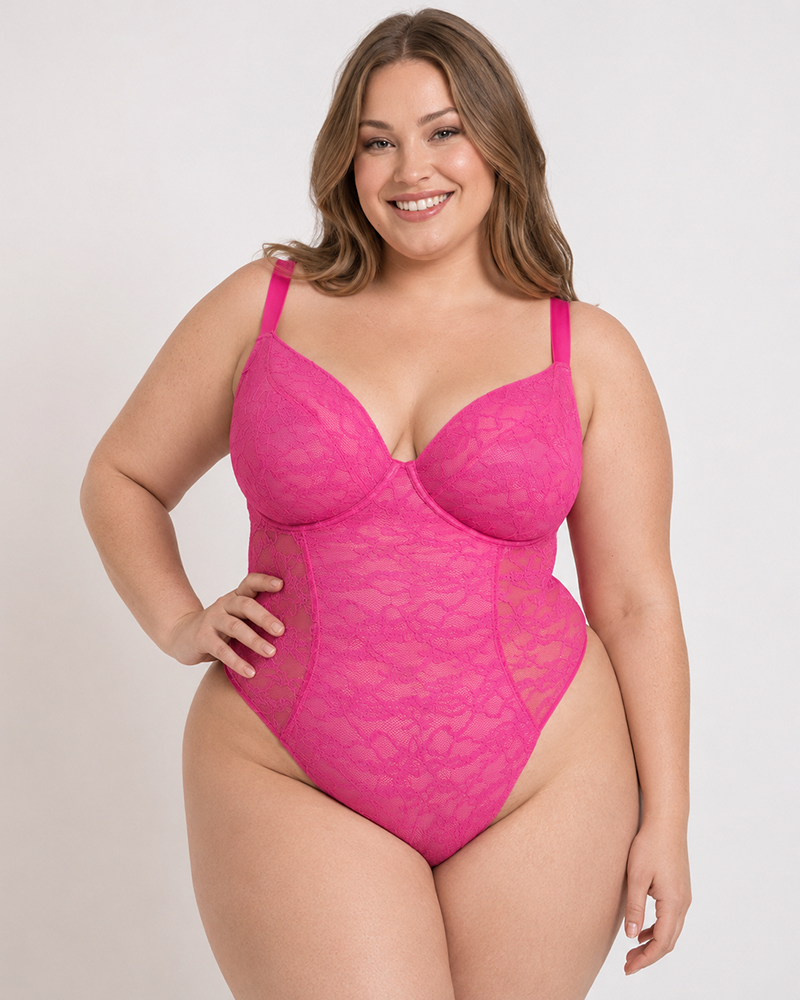 Боди Curvy Kate All Night Lace Plunge Body (Hot Pink/Blush)