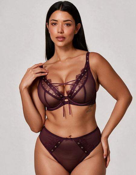 Бюстгальтер Scantilly Laced Up Plunge Bra (Merlot)