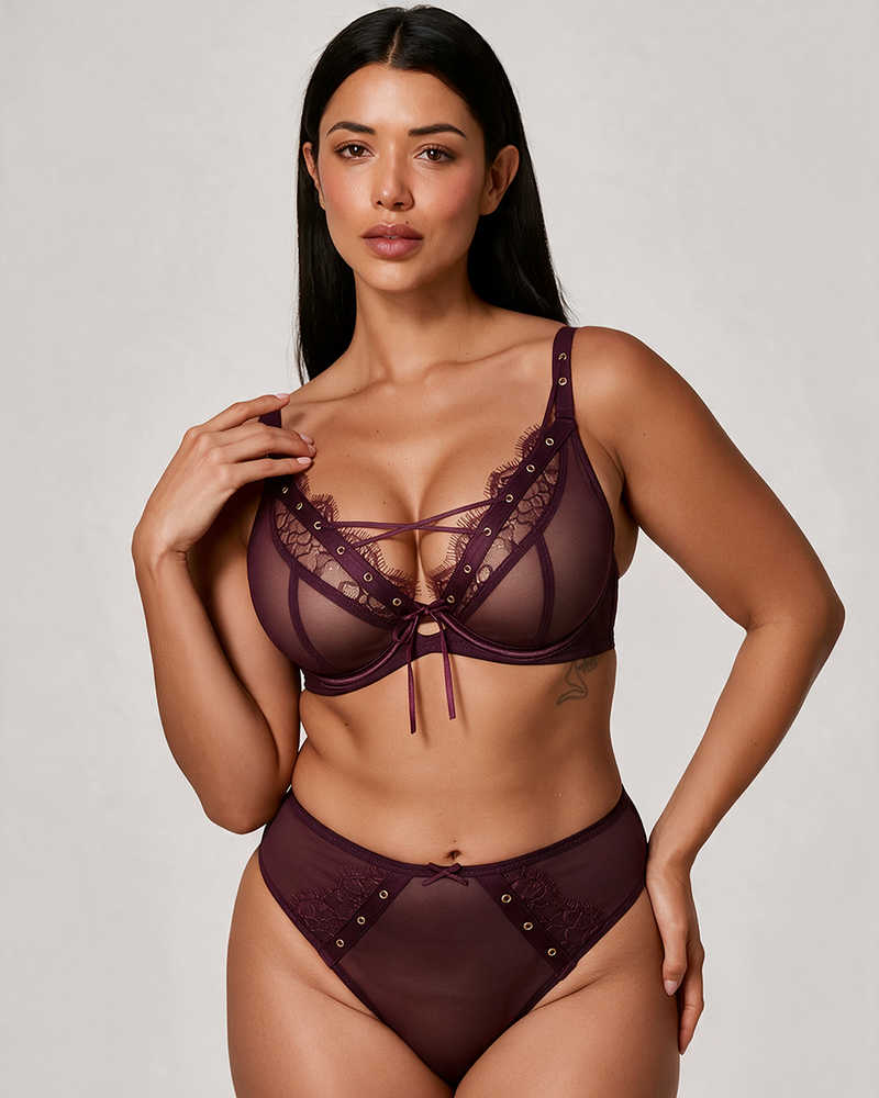 Бюстгальтер Scantilly Laced Up Plunge Bra (Merlot)